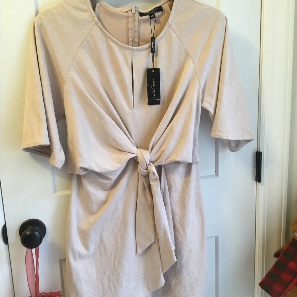 Romeo & Juliet Couture Beige Tie-Front Faux Suede Midi Dress Size Small
